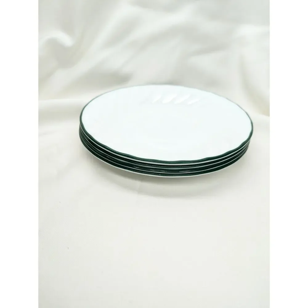 Set of 4 Corelle Callaway Ivy  Saucers Mug Plates Swirl Green Rim 6 1/4